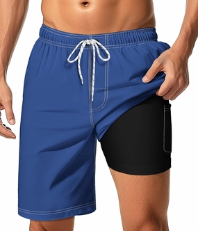 Mens Swim Trunks with Compression Liner 9" Swim Trunks Quick Dry Surfing Beach Shorts Hawaii Sports Shorts