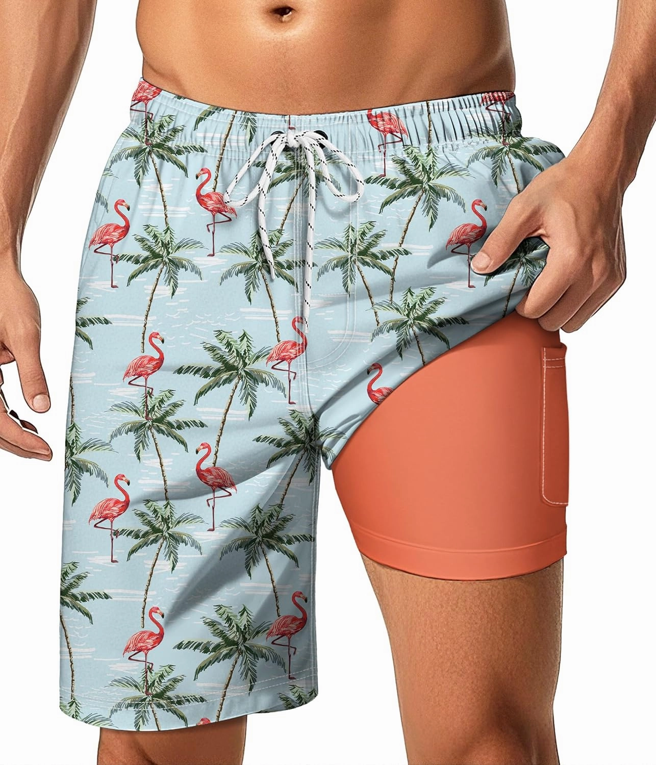 Mens Swim Trunks with Compression Liner 9" Swim Trunks Quick Dry Surfing Beach Shorts Hawaii Sports Shorts