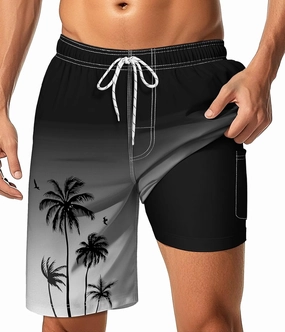 Mens Swim Trunks with Compression Liner 9" Swim Trunks Quick Dry Surfing Beach Shorts Hawaii Sports Shorts