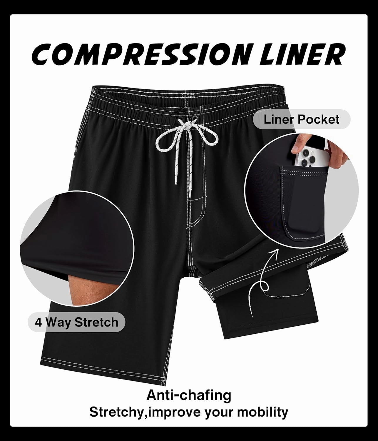 Mens Swim Trunks with Compression Liner 9" Swim Trunks Quick Dry Surfing Beach Shorts Hawaii Sports Shorts
