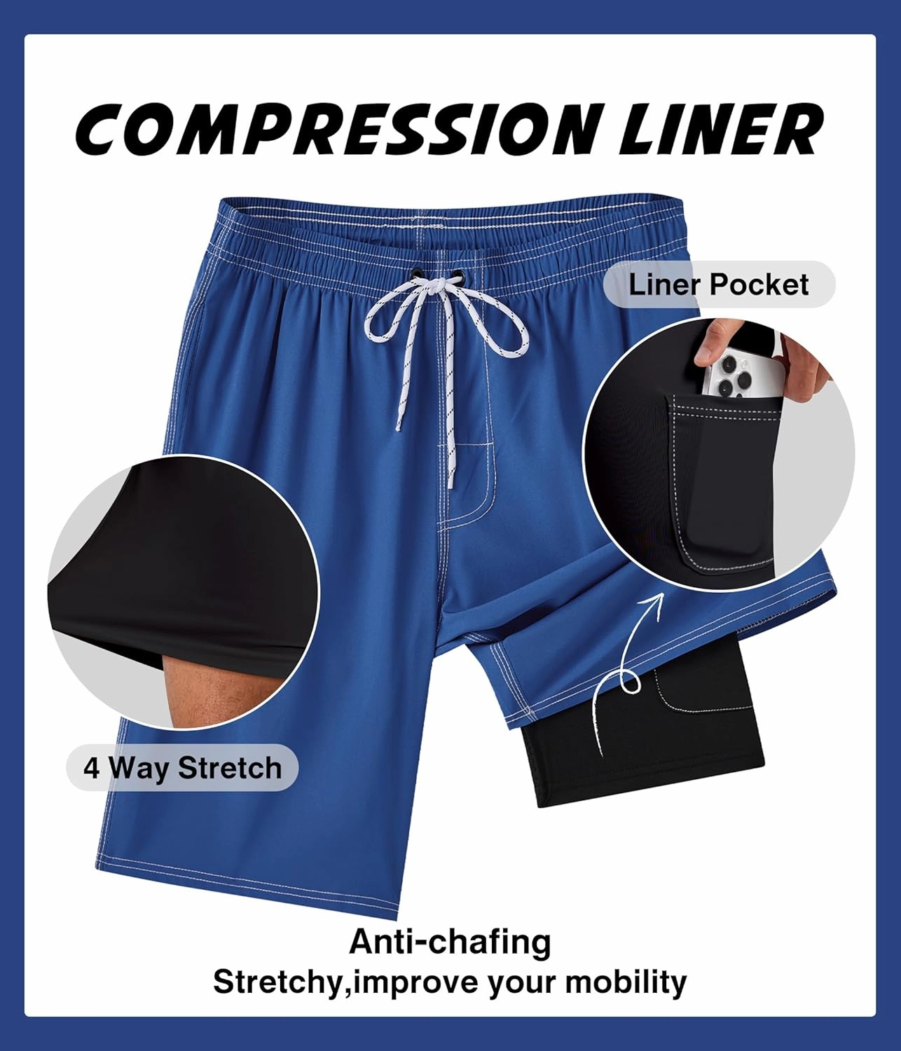 Mens Swim Trunks with Compression Liner 9" Swim Trunks Quick Dry Surfing Beach Shorts Hawaii Sports Shorts