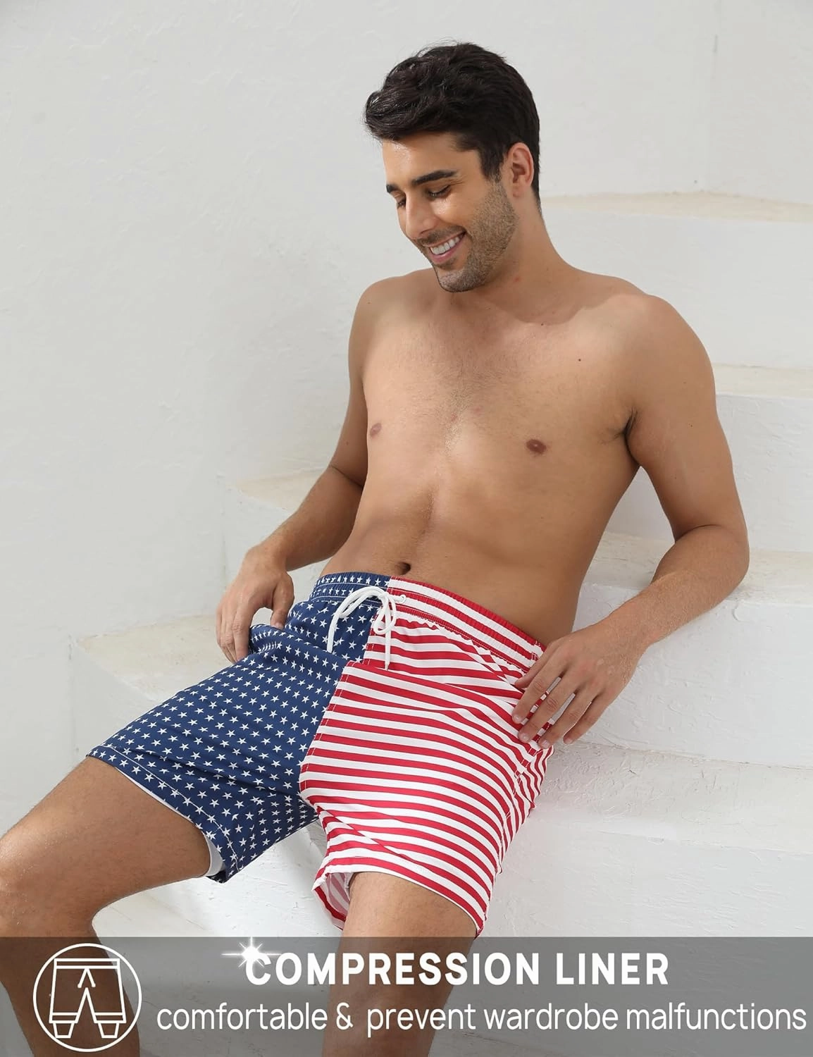Mens Swim Trunks with Compression Liner Bathing Suits 2 Pack Quick Dry Stretch Beach Shorts 7 inch Inseam Swimwear