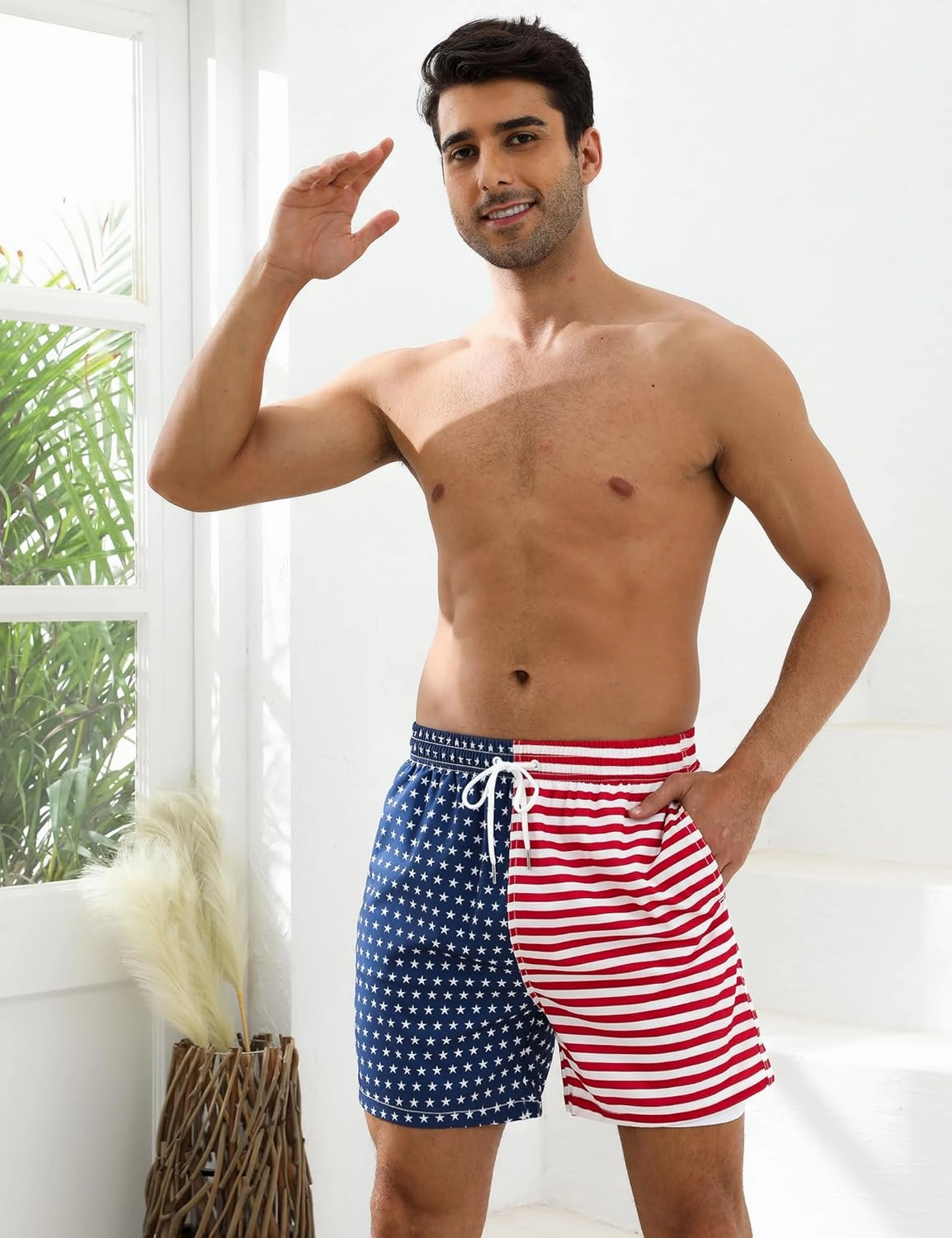 Mens Swim Trunks with Compression Liner Bathing Suits 2 Pack Quick Dry Stretch Beach Shorts 7 inch Inseam Swimwear