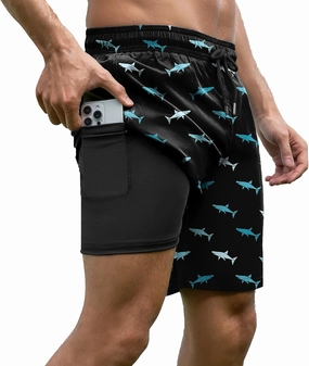 Mens Swim Trunks with Compression Liner Bathing Suits Quick Dry Beach Board Shorts with Zipper Pockets