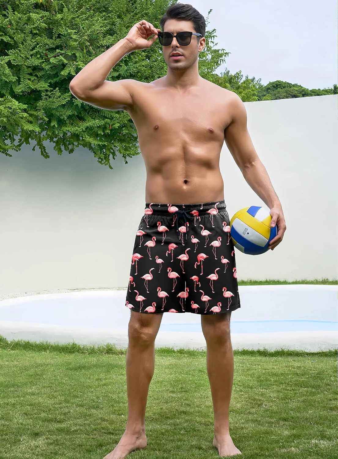 Mens Swim Trunks with Compression Liner Bathing Suits Quick Dry Beach Board Shorts with Zipper Pockets