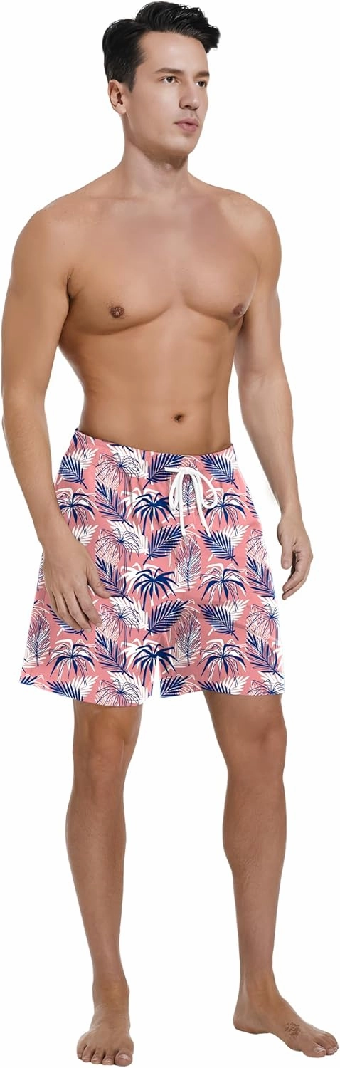 Mens Swim Trunks with Compression Liner Bathing Suits Quick Dry Beach Board Shorts with Zipper Pockets