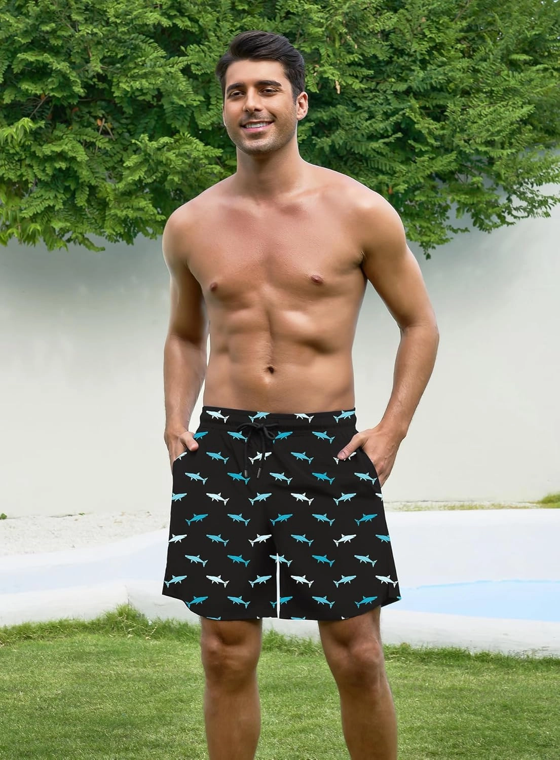 Mens Swim Trunks with Compression Liner Bathing Suits Quick Dry Beach Board Shorts with Zipper Pockets
