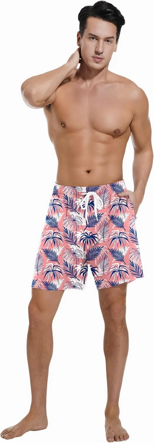 Mens Swim Trunks with Compression Liner Bathing Suits Quick Dry Beach Board Shorts with Zipper Pockets