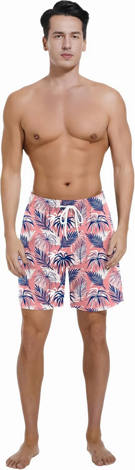 Mens Swim Trunks with Compression Liner Bathing Suits Quick Dry Beach Board Shorts with Zipper Pockets