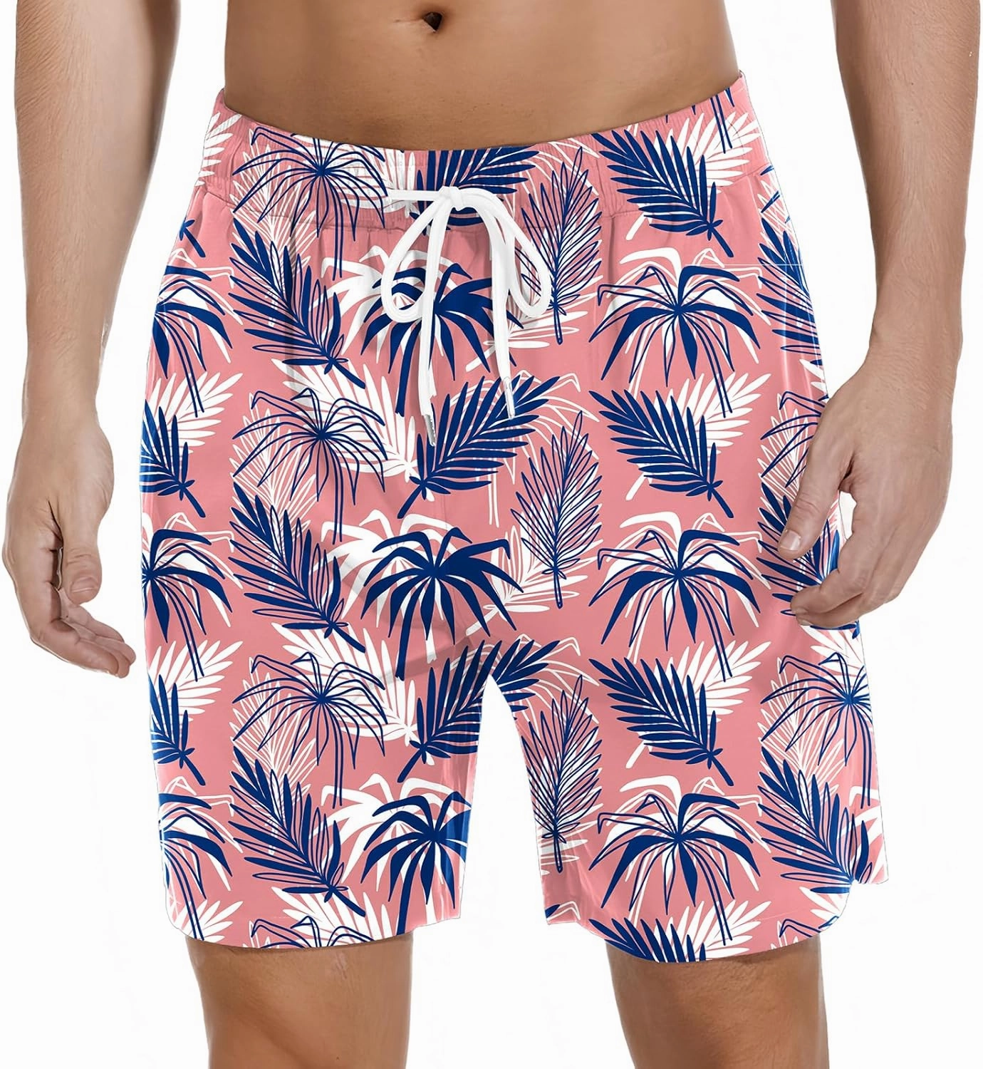 Mens Swim Trunks with Compression Liner Bathing Suits Quick Dry Beach Board Shorts with Zipper Pockets