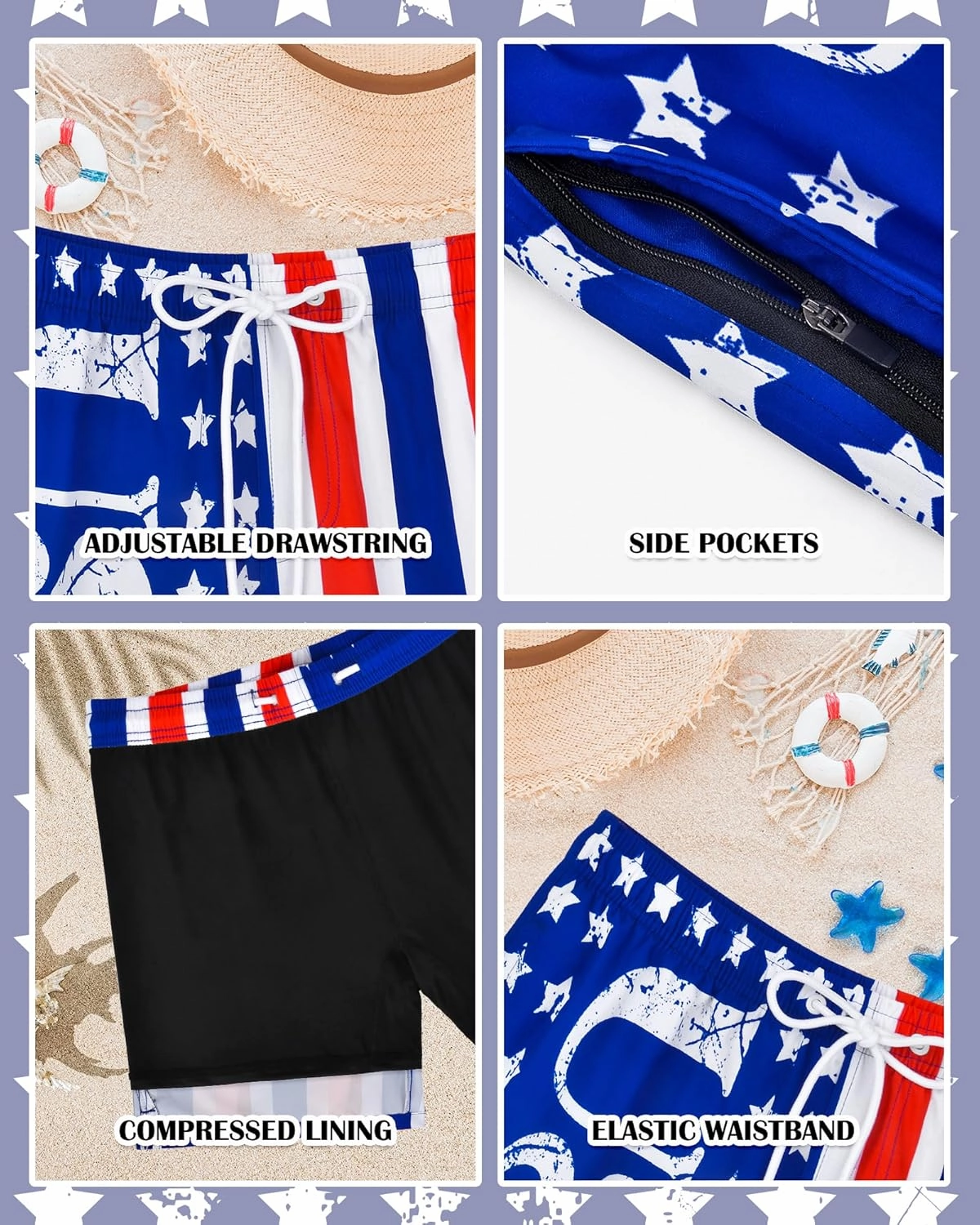 Mens Swim Trunks with Compression Liner Quick Dry Bathing Suits Board Beach Shorts Swim Shorts with Zipper Pocket