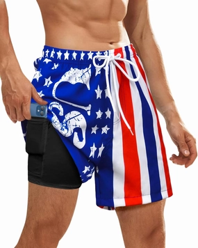 Mens Swim Trunks with Compression Liner Quick Dry Bathing Suits Board Beach Shorts Swim Shorts with Zipper Pocket