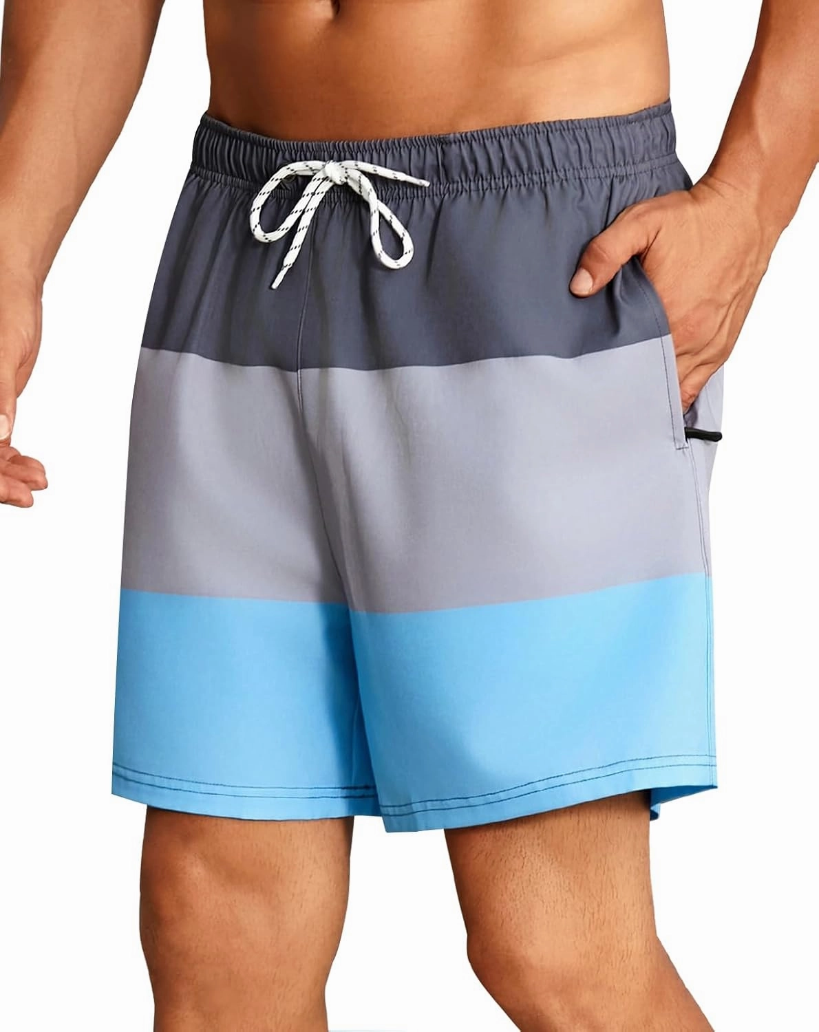 Mens Swim Trunks with Compression Liner Quick Dry Beach Shorts with Zipper Pockets