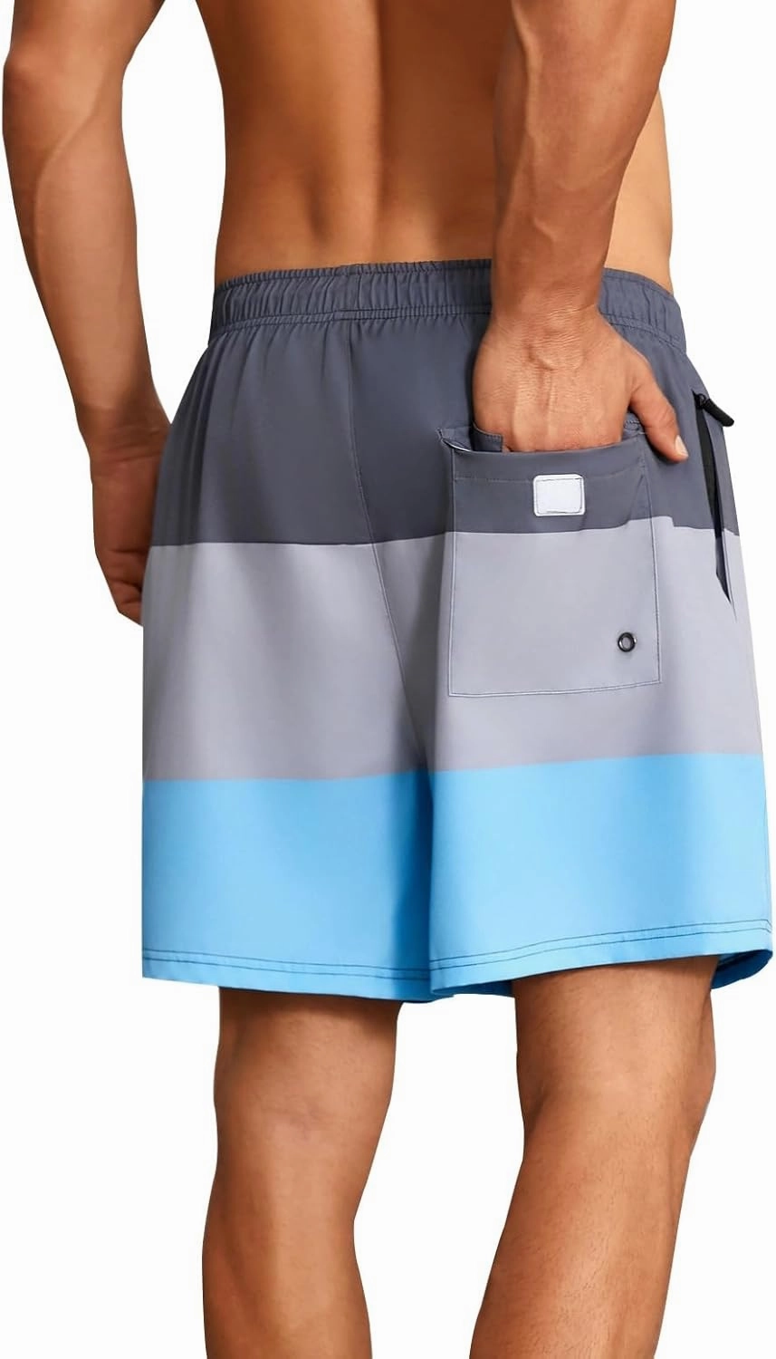 Mens Swim Trunks with Compression Liner Quick Dry Beach Shorts with Zipper Pockets
