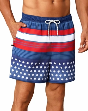 Mens Swim Trunks with Compression Liner Quick Dry Beach Shorts with Zipper Pockets