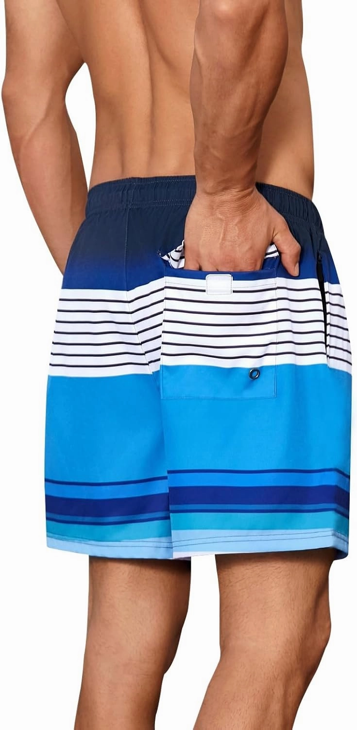Mens Swim Trunks with Compression Liner Quick Dry Beach Shorts with Zipper Pockets