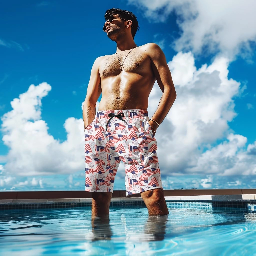Mens Swim Trunks with Compression Liner Quick Dry Zipper Pocket Bathing