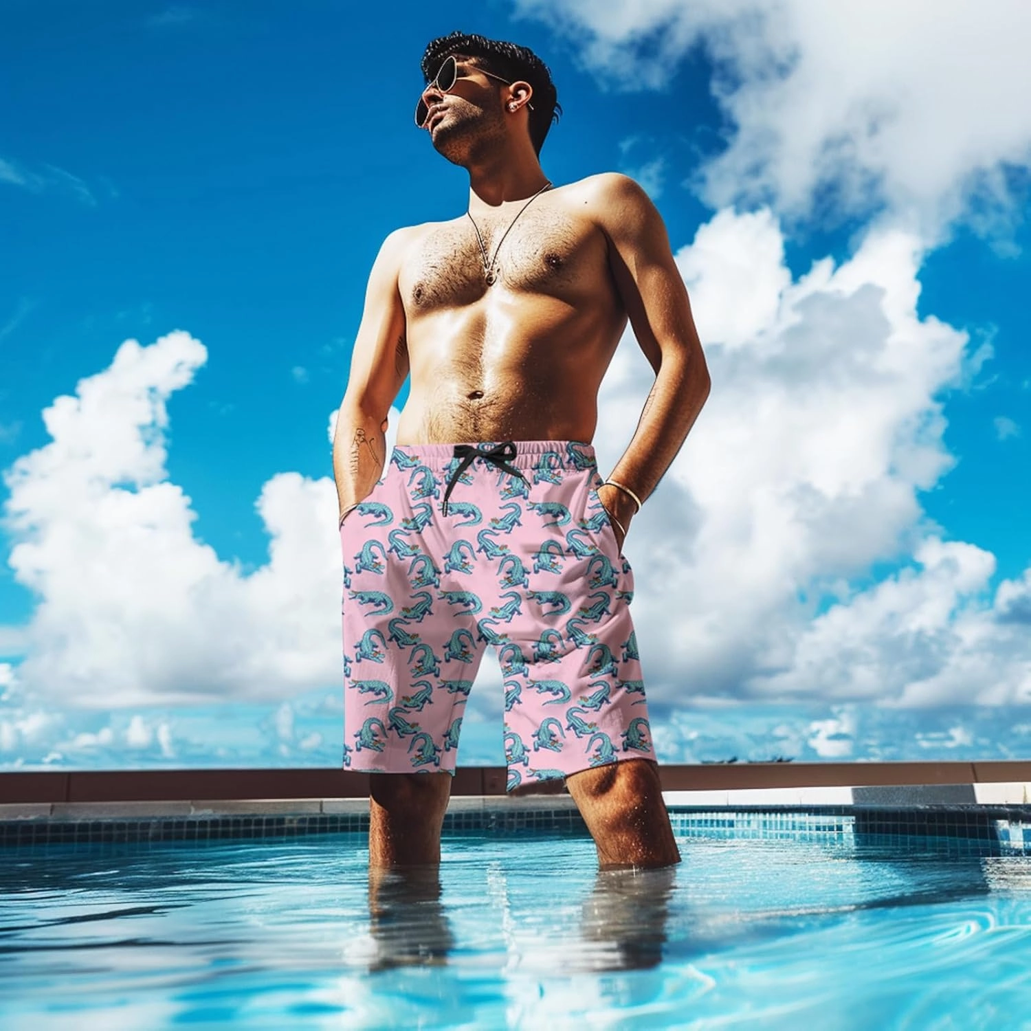 Mens Swim Trunks with Compression Liner Quick Dry Zipper Pocket Bathing