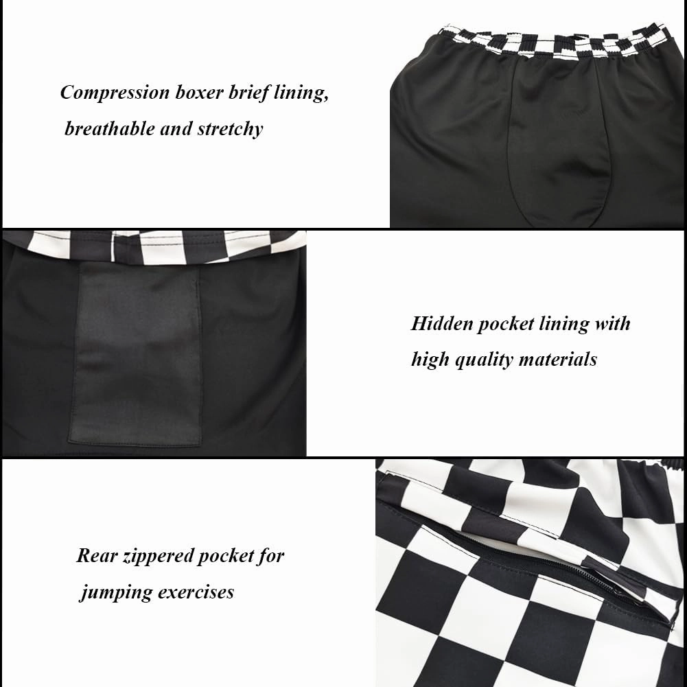 Mens Swim Trunks with Compression Liner Quick Dry Zipper Pocket Bathing