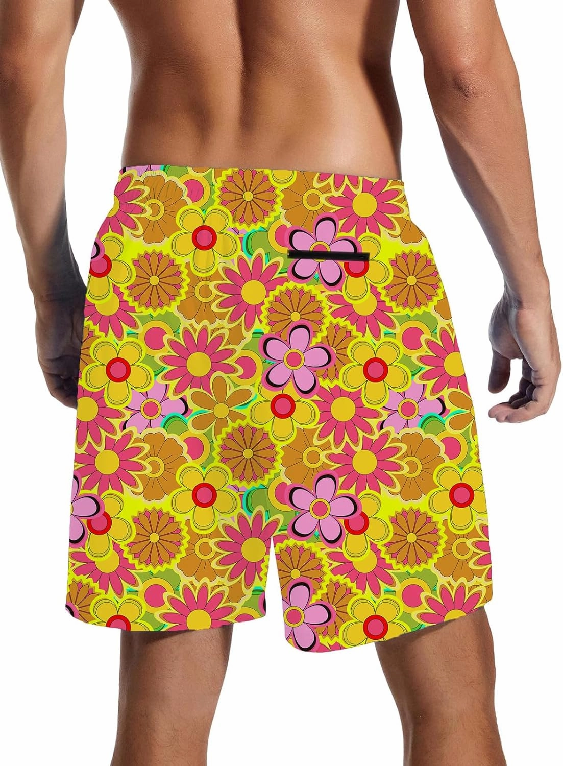 Mens Swim Trunks with Compression Liner Quick Dry Zipper Pocket Bathing