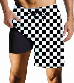 Mens Swim Trunks with Compression Liner Quick Dry Zipper Pocket Bathing