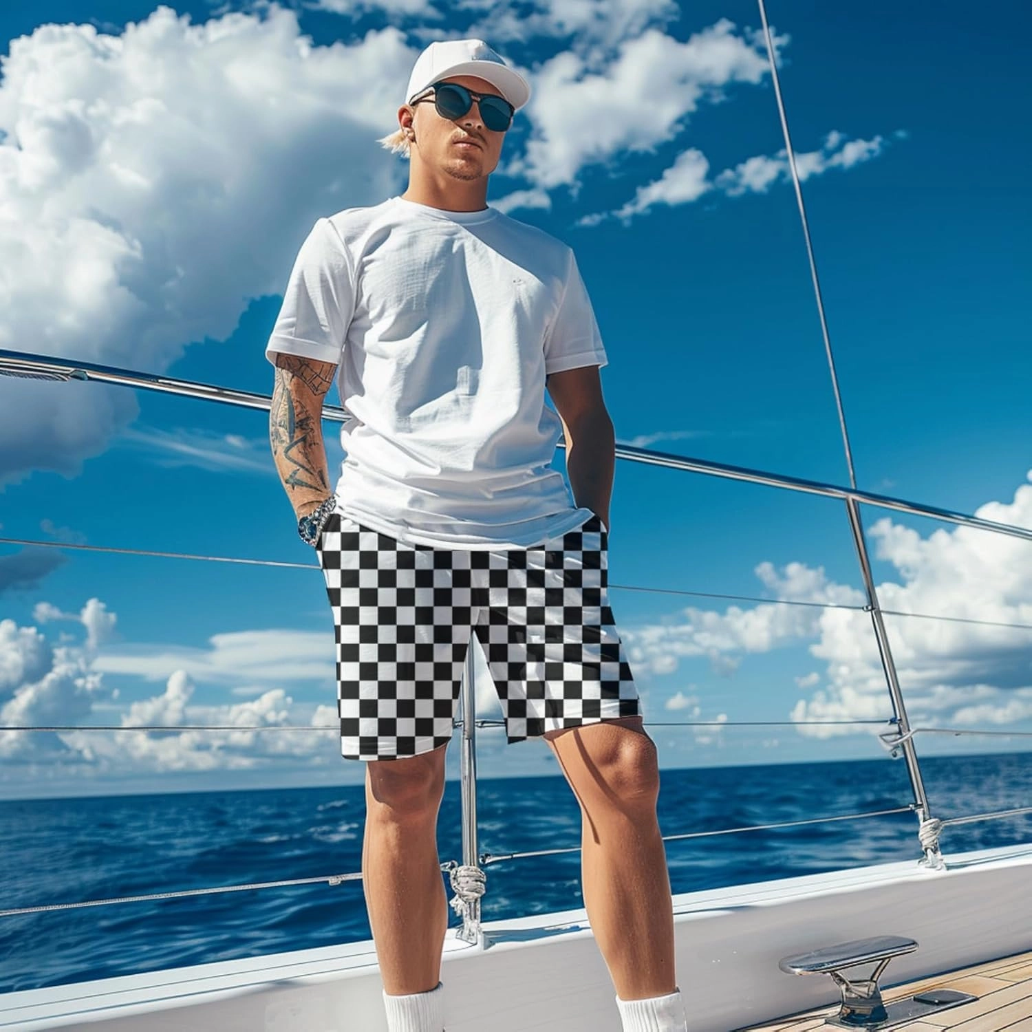Mens Swim Trunks with Compression Liner Quick Dry Zipper Pocket Bathing