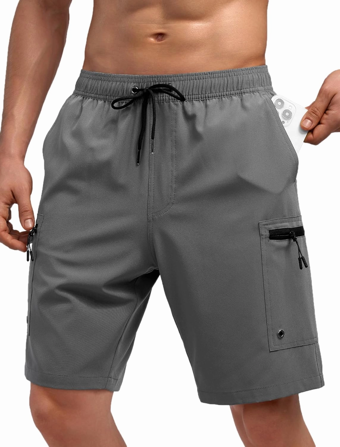 Mens Swim Trunks with Compression Liner Zipper Cargo Pockets Bathing Suit 9 Inch Quick-Dry Swimming Shorts
