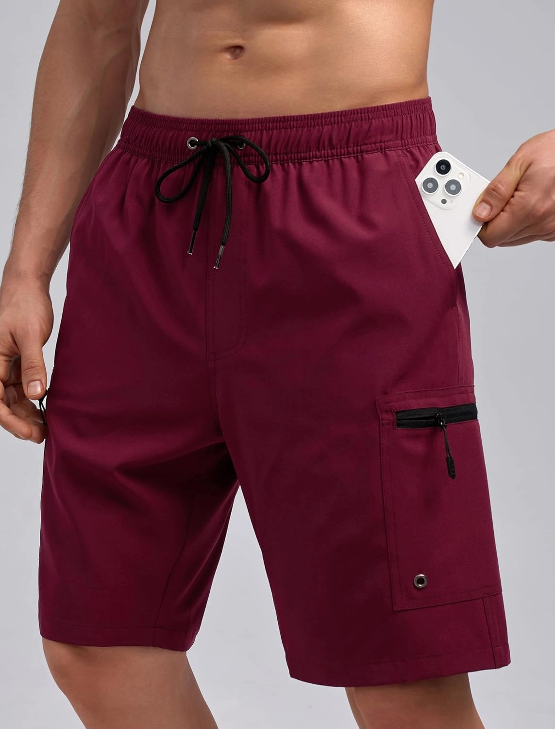 Mens Swim Trunks with Compression Liner Zipper Cargo Pockets Bathing Suit 9 Inch Quick-Dry Swimming Shorts