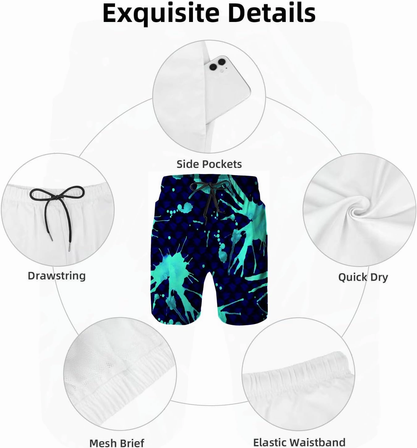 Mens Swim Trunks with Mesh Lining,Quick Dry Swimsuit Board Shorts Beach Pants Swimwear Bathing Suits
