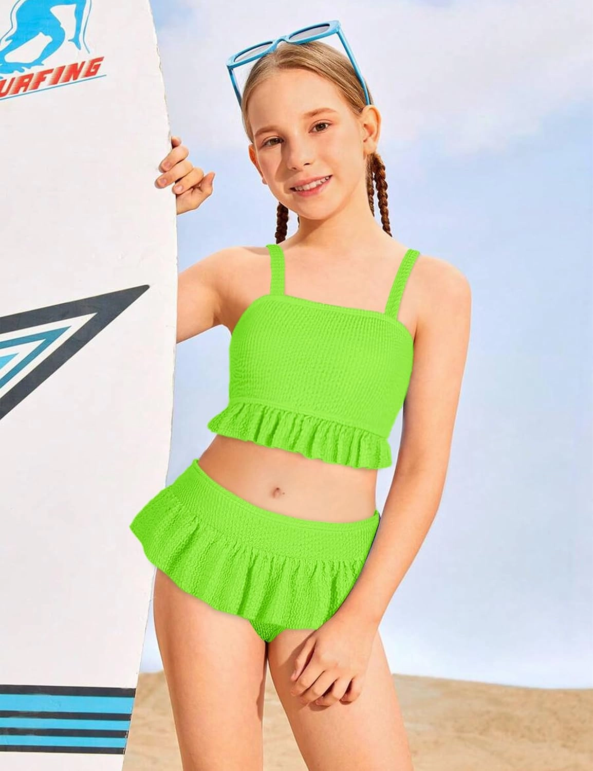 Migu Girls Swimsuits with Ruffled Hem Cute Bikini 2 Piece Bathing Suits for Girls Swimwear