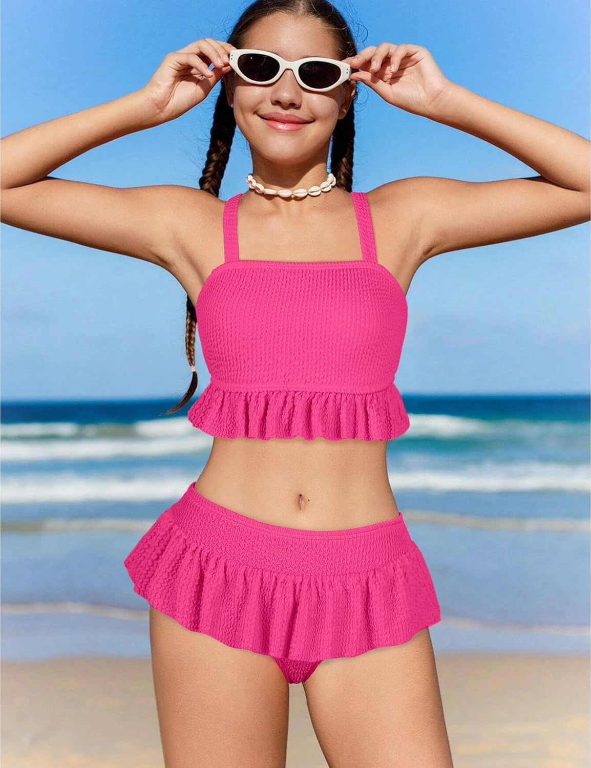 Migu Girls Swimsuits with Ruffled Hem Cute Bikini 2 Piece Bathing Suits for Girls Swimwear