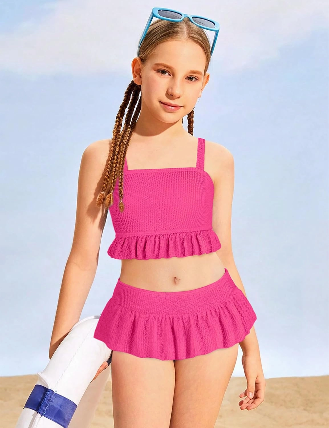 Migu Girls Swimsuits with Ruffled Hem Cute Bikini 2 Piece Bathing Suits for Girls Swimwear