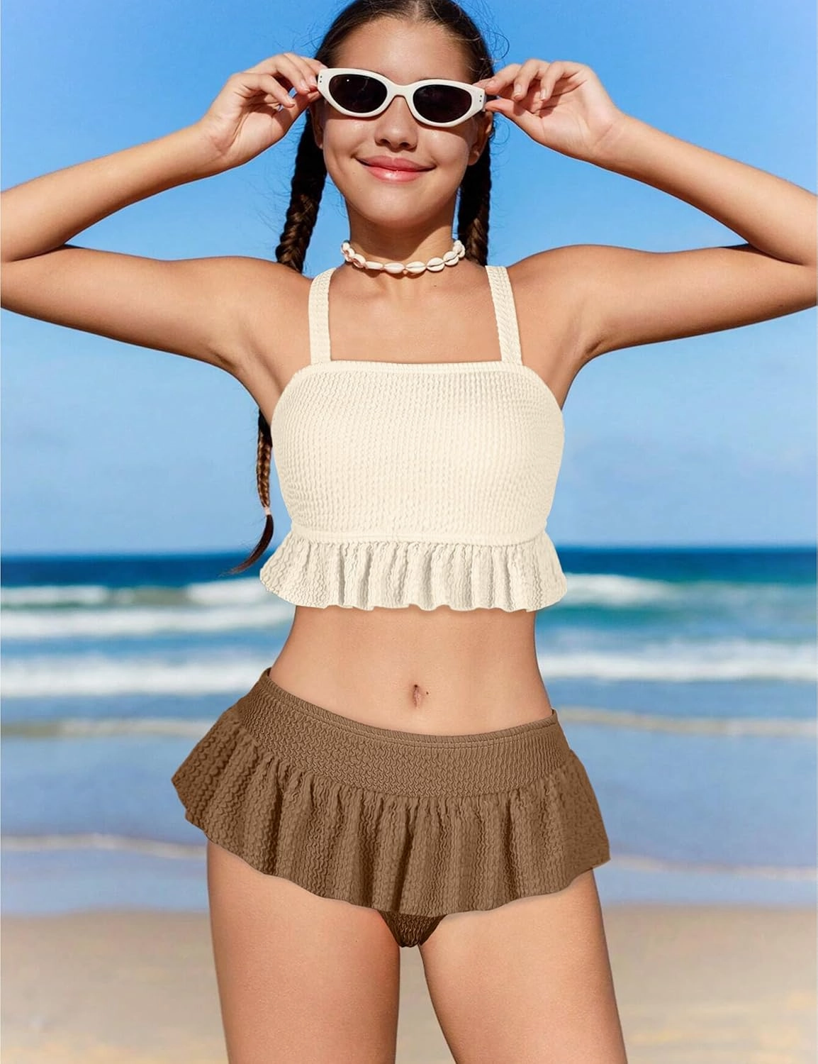 Migu Girls Swimsuits with Ruffled Hem Cute Bikini 2 Piece Bathing Suits for Girls Swimwear