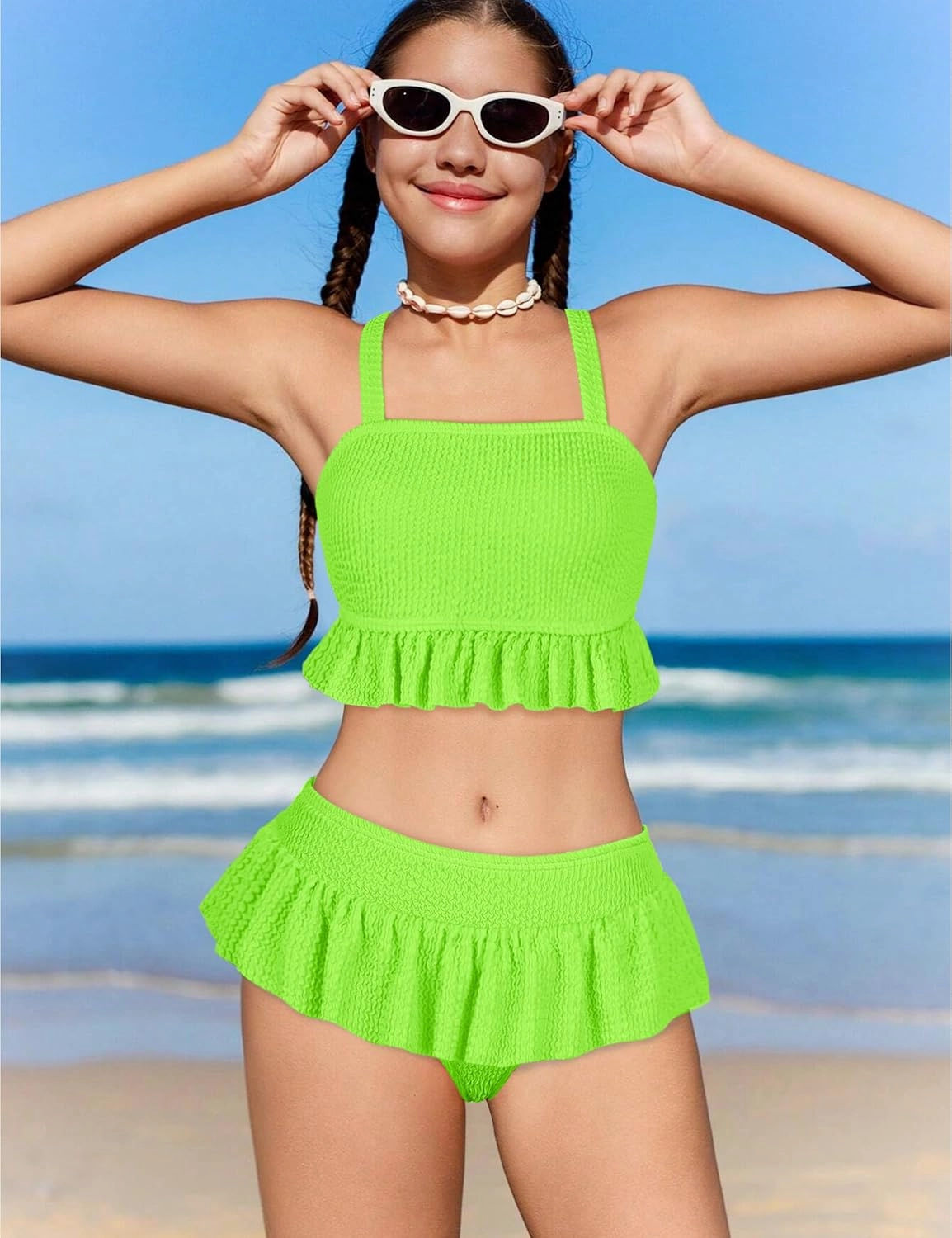 Migu Girls Swimsuits with Ruffled Hem Cute Bikini 2 Piece Bathing Suits for Girls Swimwear