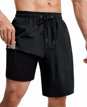 Milin Naco Swim Trunks 9 Inch Compression Liner 2 in 1 Quick Dry Swimming Shorts with Zip Pockets Drawstring Bathing Suits