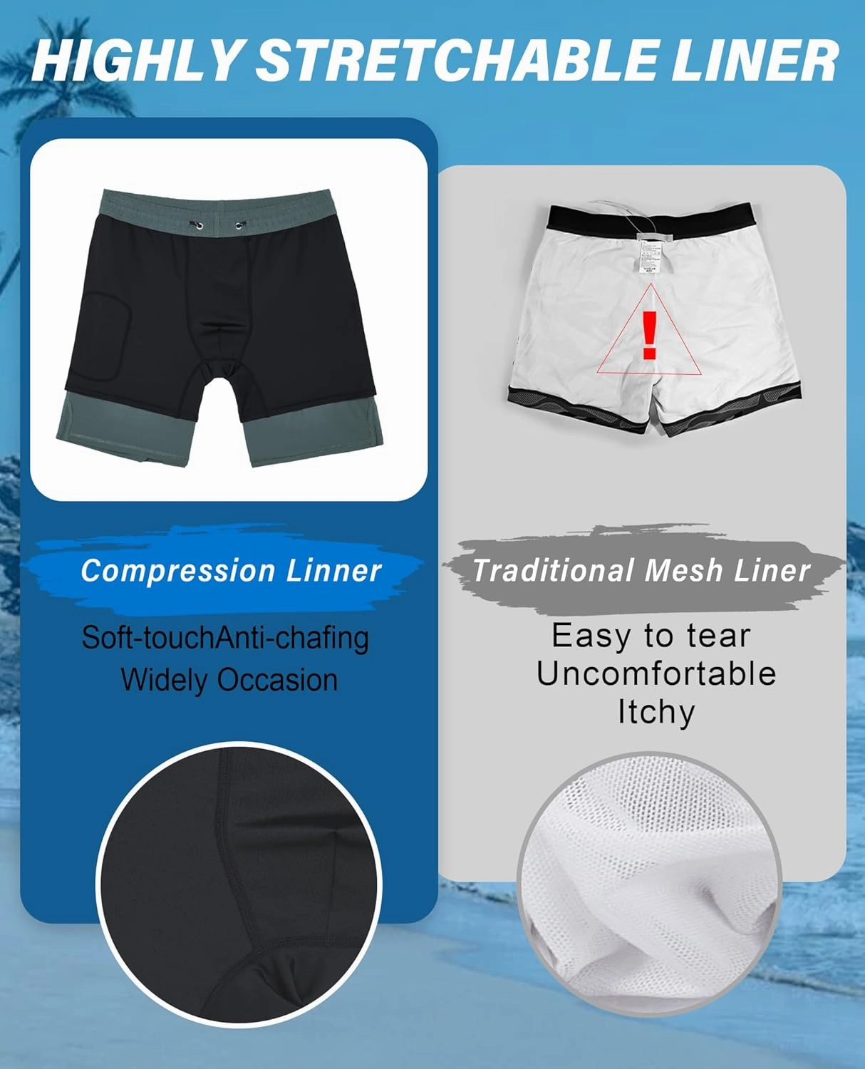 Milin Naco Swim Trunks 9 Inch Compression Liner 2 in 1 Quick Dry Swimming Shorts with Zip Pockets Drawstring Bathing Suits