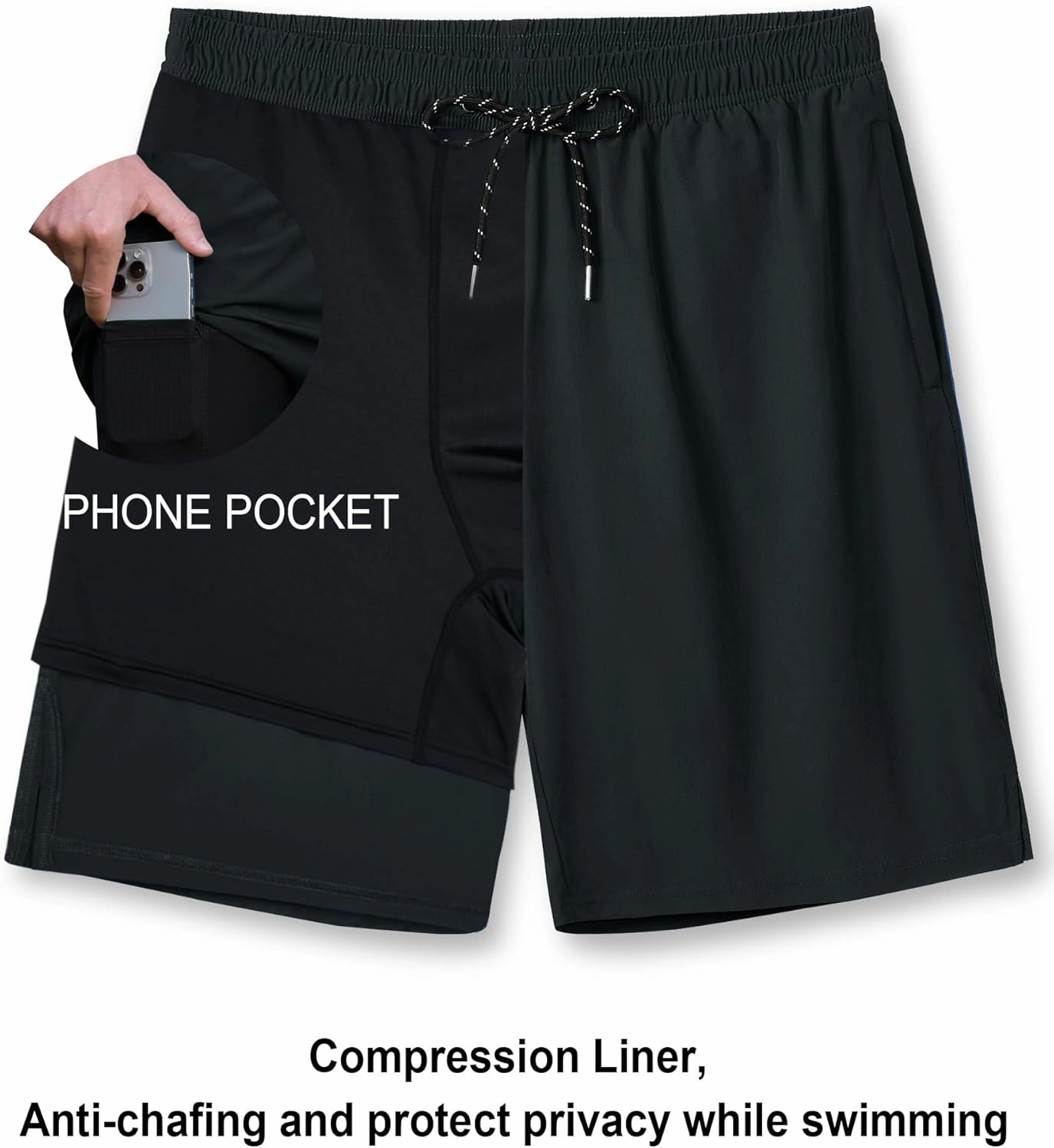 Milin Naco Swim Trunks 9 Inch Compression Liner 2 in 1 Quick Dry Swimming Shorts with Zip Pockets Drawstring Bathing Suits