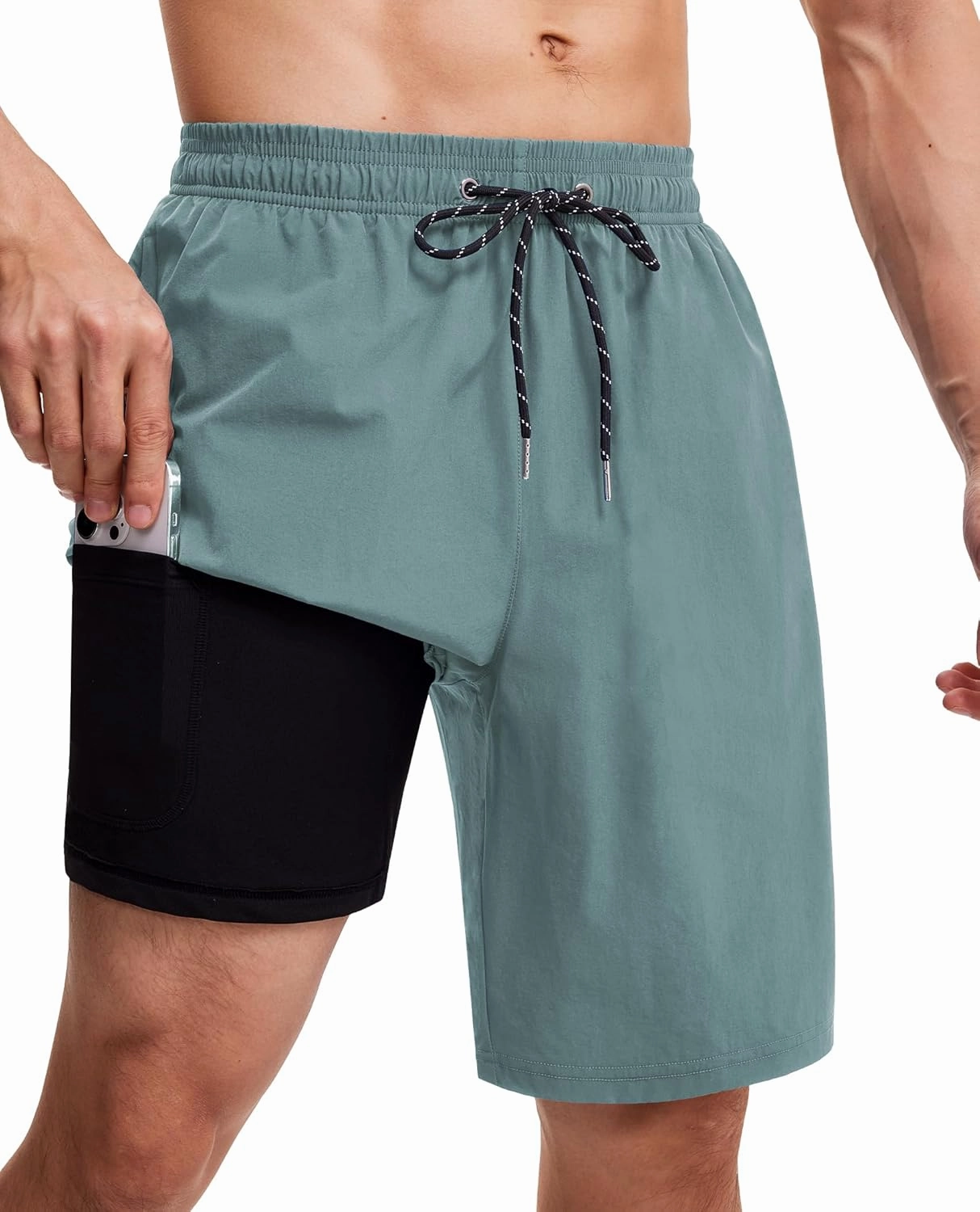 Milin Naco Swim Trunks 9 Inch Compression Liner 2 in 1 Quick Dry Swimming Shorts with Zip Pockets Drawstring Bathing Suits