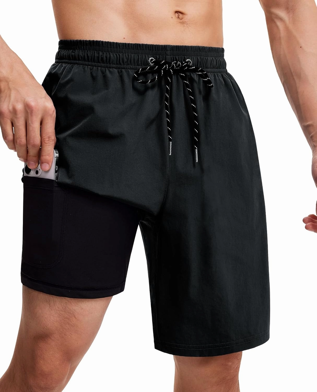 Milin Naco Swim Trunks 9 Inch Compression Liner 2 in 1 Quick Dry Swimming Shorts with Zip Pockets Drawstring Bathing Suits