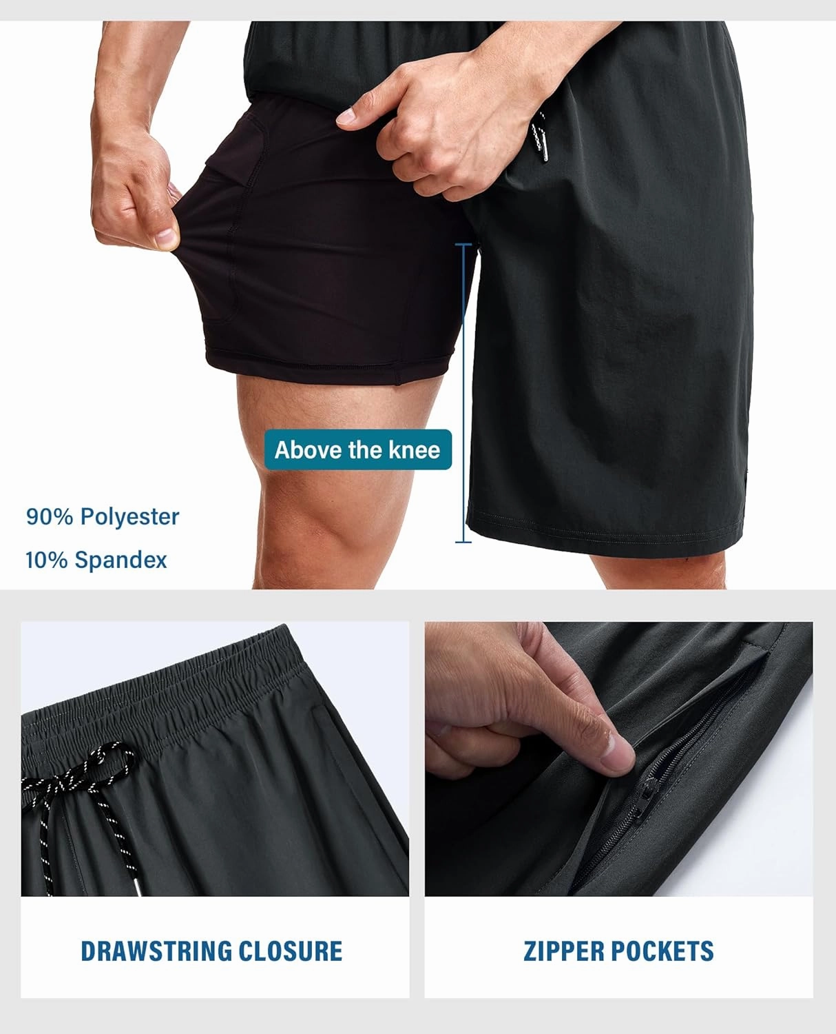 Milin Naco Swim Trunks 9 Inch Compression Liner 2 in 1 Quick Dry Swimming Shorts with Zip Pockets Drawstring Bathing Suits