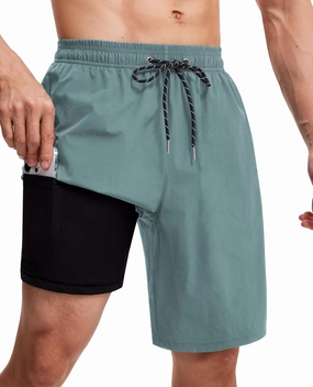 Milin Naco Swim Trunks 9 Inch Compression Liner 2 in 1 Quick Dry Swimming Shorts with Zip Pockets Drawstring Bathing Suits