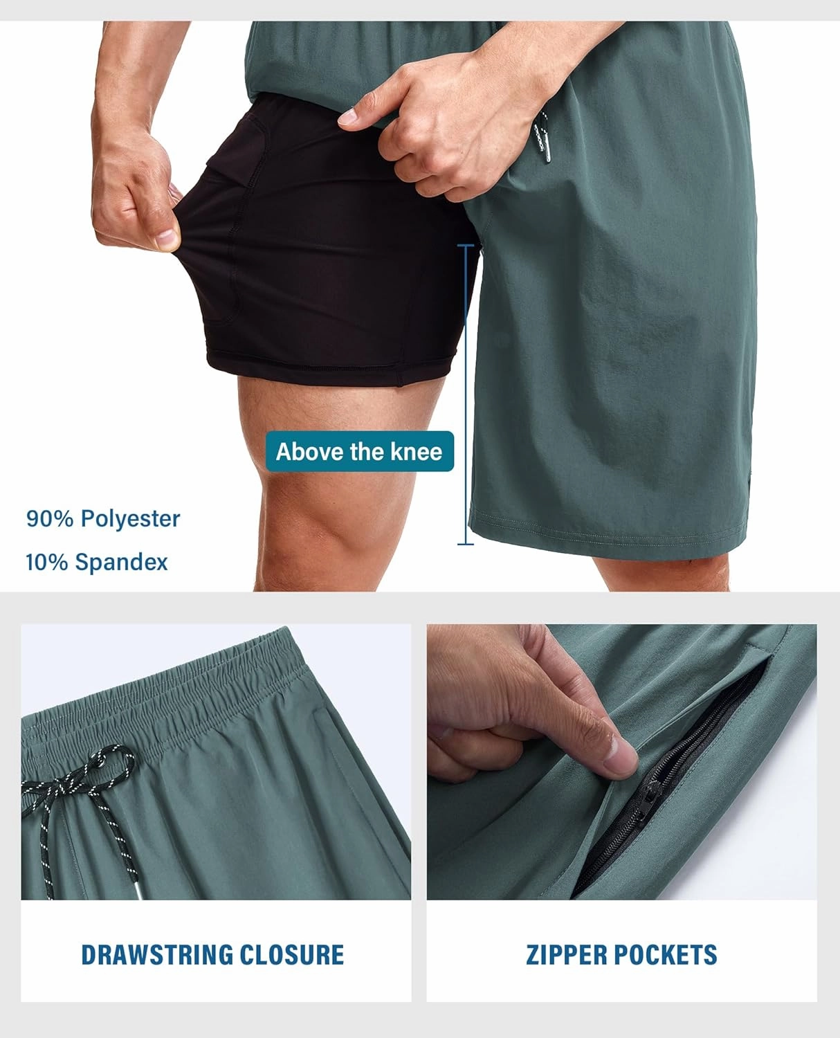 Milin Naco Swim Trunks 9 Inch Compression Liner 2 in 1 Quick Dry Swimming Shorts with Zip Pockets Drawstring Bathing Suits
