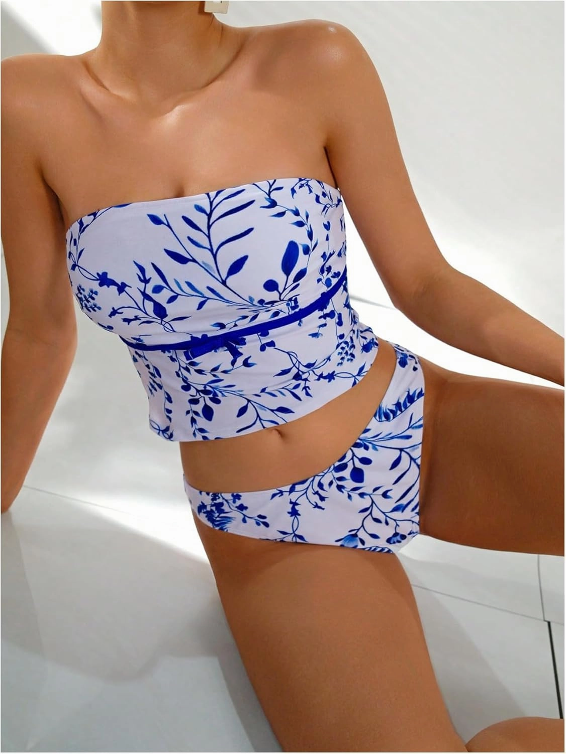Milumia Women's 2 Piece Bandeau Bikini Set Ditsy Floral Strapless Tankini Swimsuits