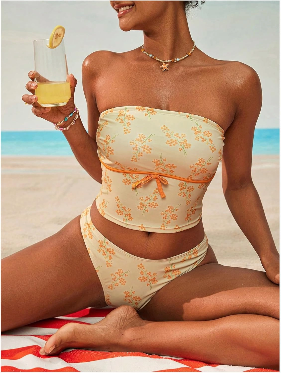 Milumia Women's 2 Piece Bandeau Bikini Set Ditsy Floral Strapless Tankini Swimsuits
