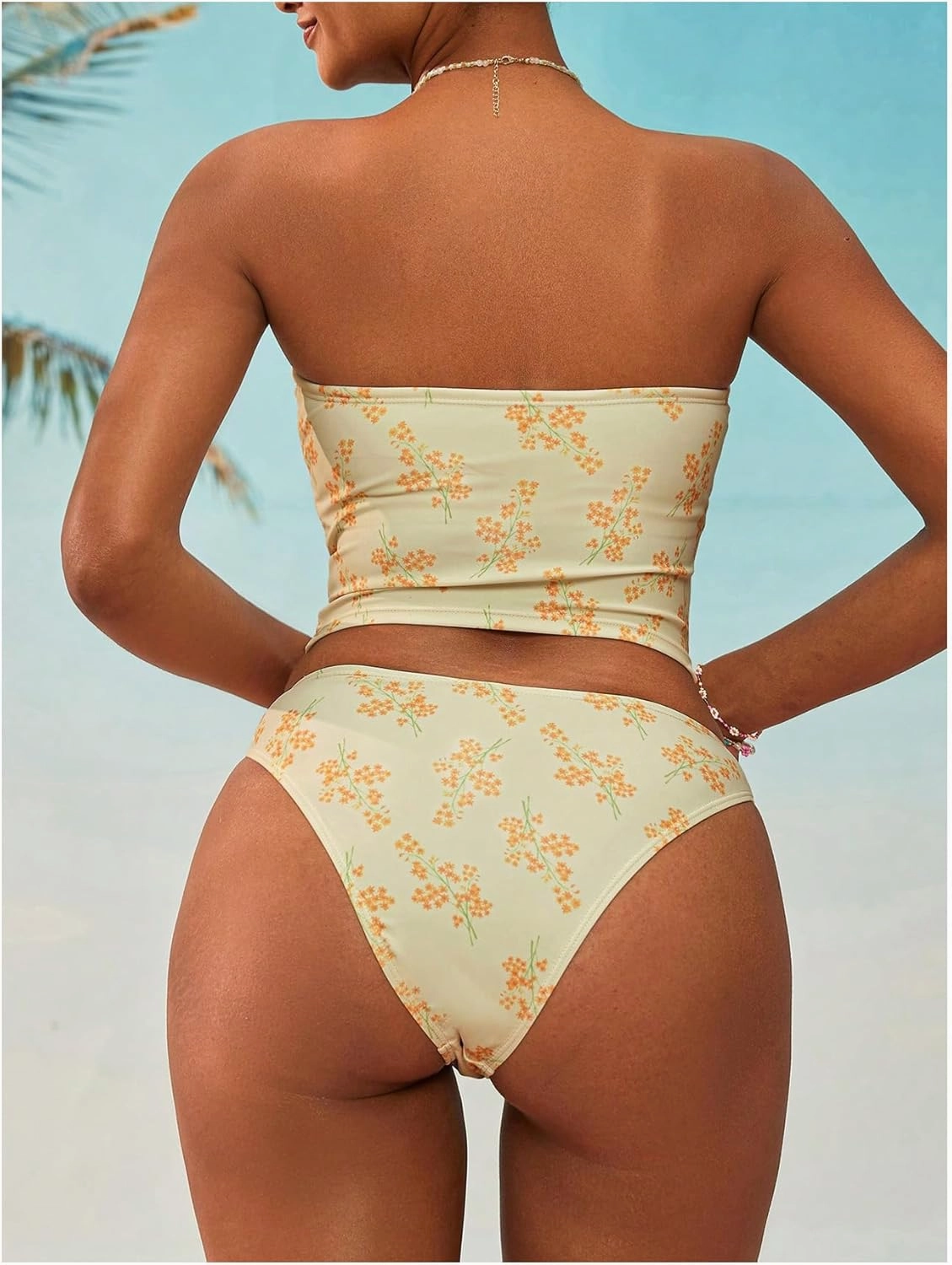 Milumia Women's 2 Piece Bandeau Bikini Set Ditsy Floral Strapless Tankini Swimsuits