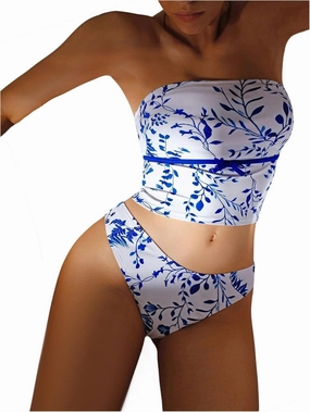 Milumia Women's 2 Piece Bandeau Bikini Set Ditsy Floral Strapless Tankini Swimsuits