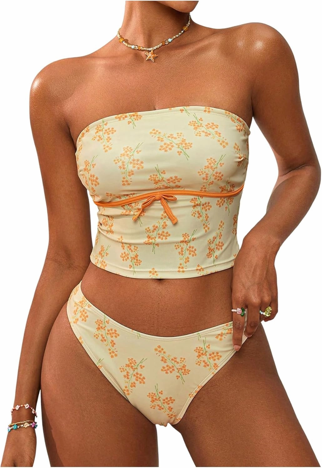 Milumia Women's 2 Piece Bandeau Bikini Set Ditsy Floral Strapless Tankini Swimsuits