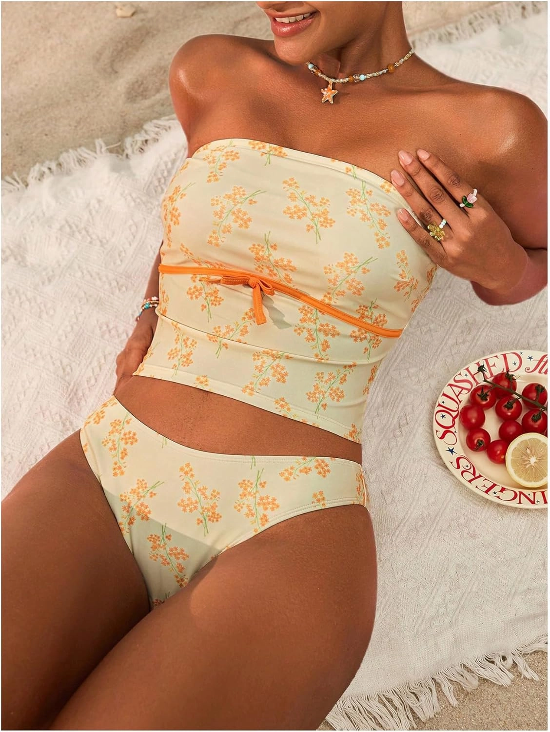 Milumia Women's 2 Piece Bandeau Bikini Set Ditsy Floral Strapless Tankini Swimsuits