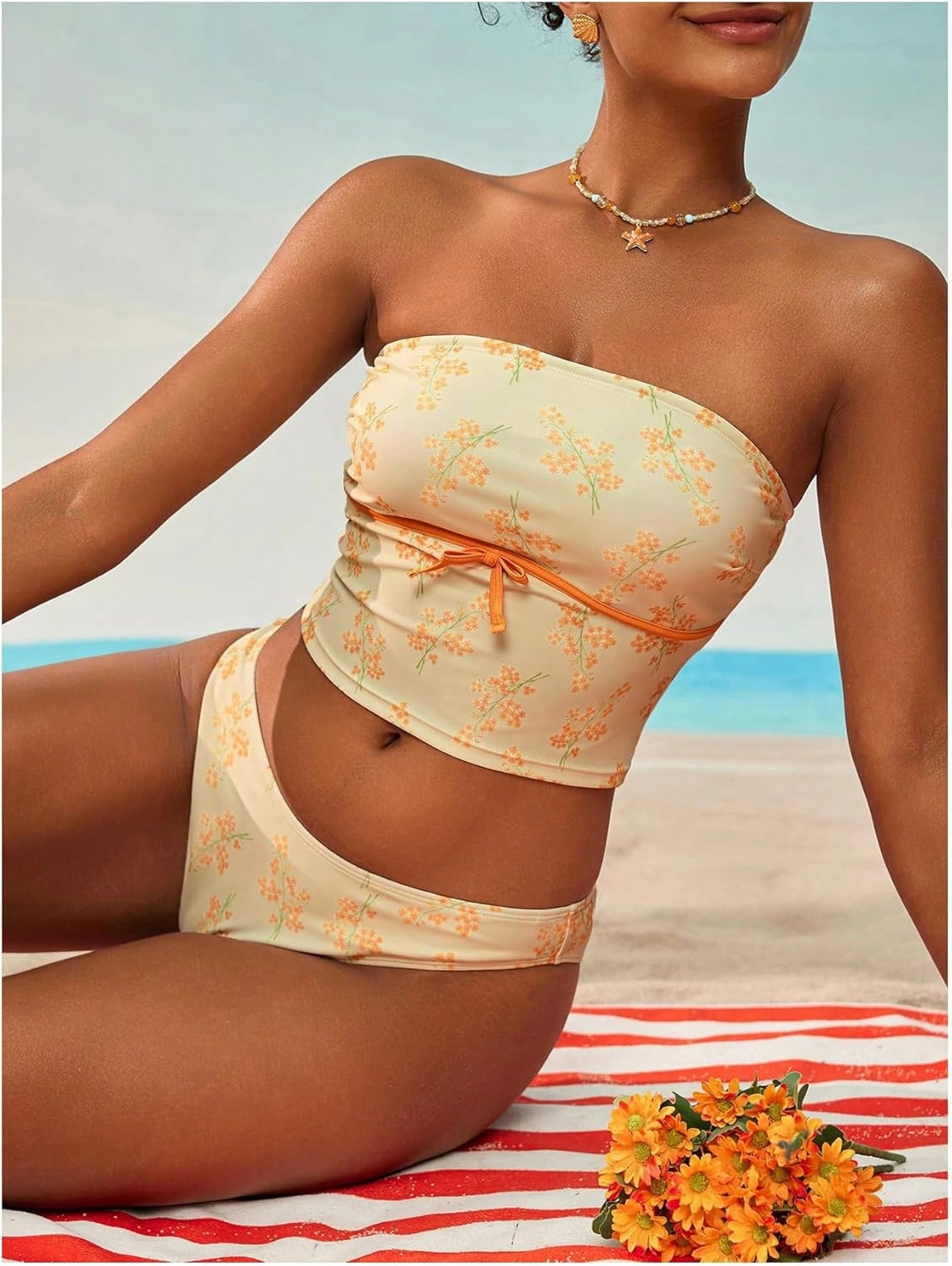 Milumia Women's 2 Piece Bandeau Bikini Set Ditsy Floral Strapless Tankini Swimsuits