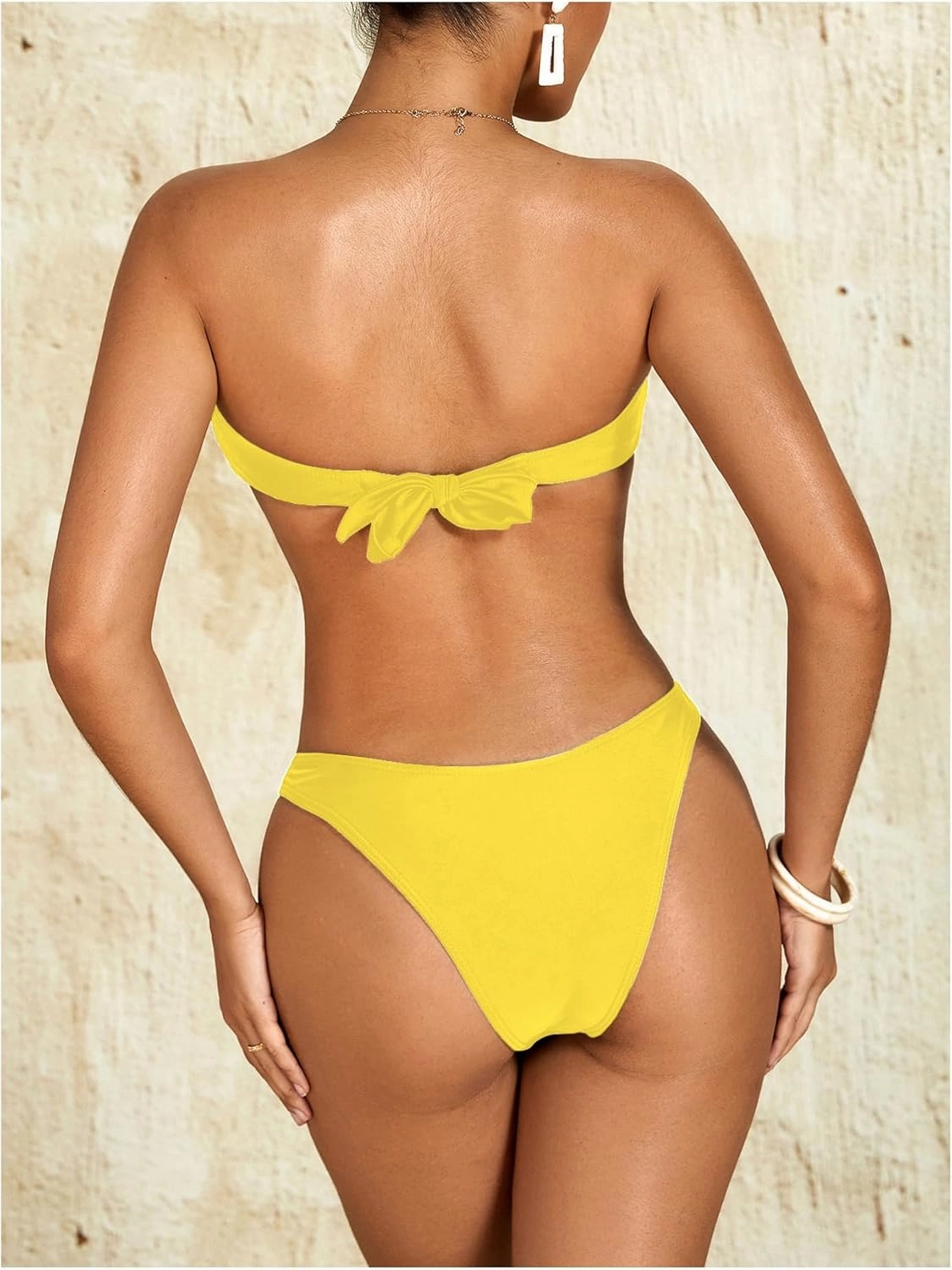 Milumia Women's Metal Ring Strapless Bikini Set High Cut Two Piece Bandeau Swimsuit Bathing Suit